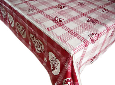 French coated tablecloth (Montagne vichy, beige-red)